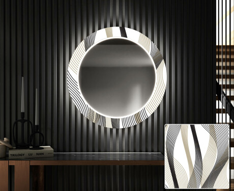 Кръгло Декоративно Огледало С LED Осветление За Коридор - Waves #1