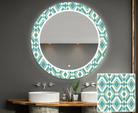 Кръгло Декоративно Огледало С LED Осветление За Баня - Abstract Seamless #1