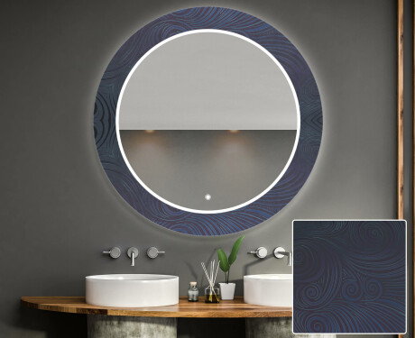 Кръгло Декоративно Огледало С LED Осветление За Баня - Blue Drawing