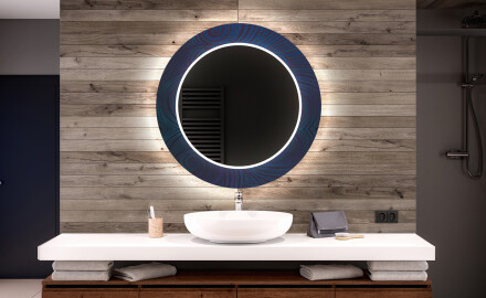 Кръгло Декоративно Огледало С LED Осветление За Баня - Blue Drawing