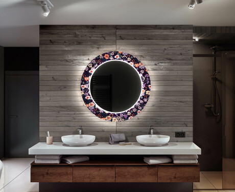 Кръгло Декоративно Огледало С LED Осветление За Баня - Elegant Flowers #12