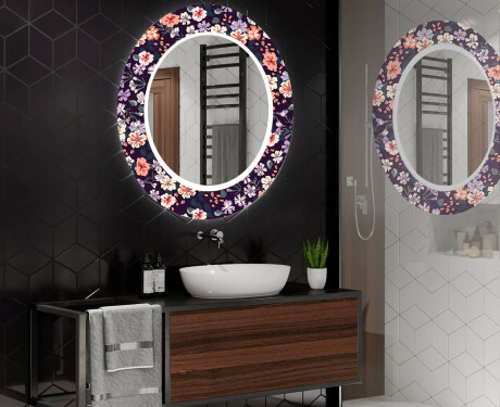 Кръгло Декоративно Огледало С LED Осветление За Баня - Elegant Flowers #2