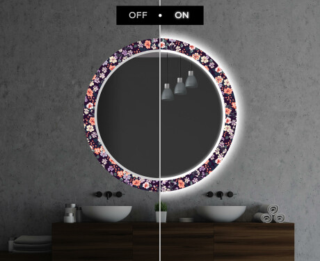 Кръгло Декоративно Огледало С LED Осветление За Баня - Elegant Flowers #7
