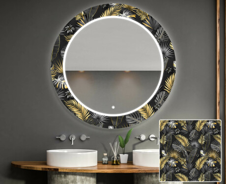 Кръгло Декоративно Огледало С LED Осветление За Баня - Goldy Palm