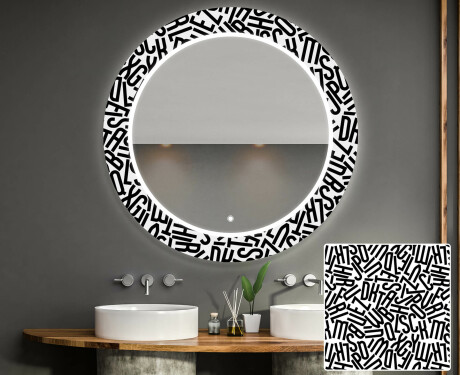 Кръгло Декоративно Огледало С LED Осветление За Баня - Letters #1