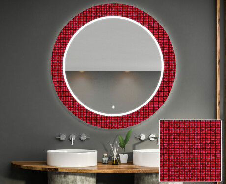 Кръгло Декоративно Огледало С LED Осветление За Баня - Red Mosaic
