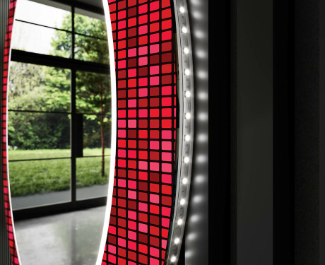 Кръгло Декоративно Огледало С LED Осветление За Баня - Red Mosaic #11