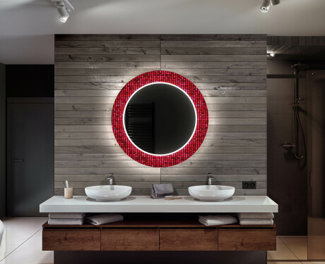 Кръгло Декоративно Огледало С LED Осветление За Баня - Red Mosaic #12