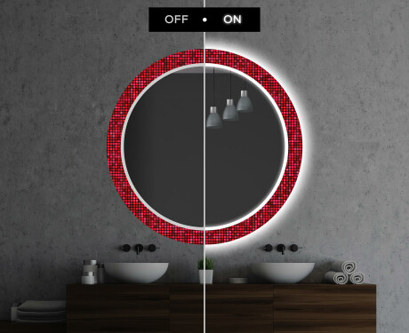 Кръгло Декоративно Огледало С LED Осветление За Баня - Red Mosaic #7
