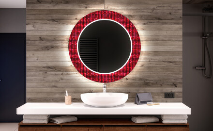 Кръгло Декоративно Огледало С LED Осветление За Баня - Red Mosaic