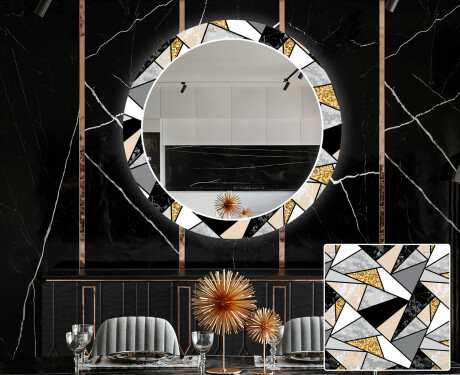 Кръгло Декоративно Огледало С LEd Осветление За Трапезария - Marble Pattern #1