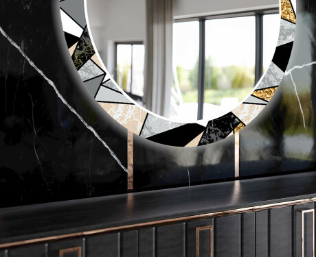 Кръгло Декоративно Огледало С LEd Осветление За Трапезария - Marble Pattern #11