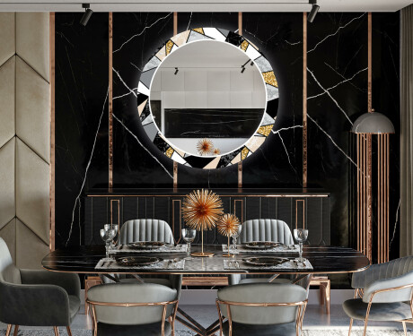 Кръгло Декоративно Огледало С LEd Осветление За Трапезария - Marble Pattern #12