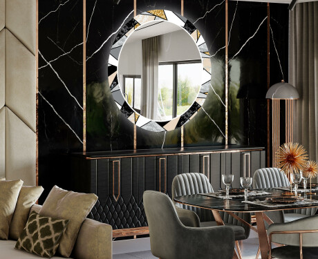 Кръгло Декоративно Огледало С LEd Осветление За Трапезария - Marble Pattern #2