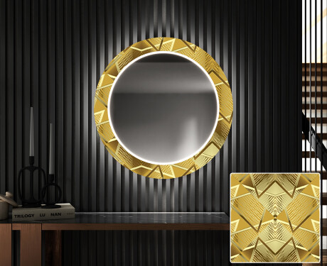 Кръгло Декоративно Огледало С LED Осветление За Коридор - Gold Triangles #1