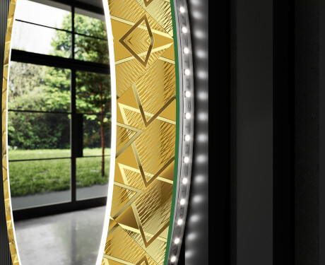 Кръгло Декоративно Огледало С LED Осветление За Коридор - Gold Triangles #11