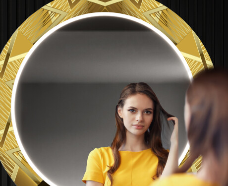 Кръгло Декоративно Огледало С LED Осветление За Коридор - Gold Triangles #12