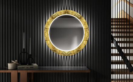 Кръгло Декоративно Огледало С LED Осветление За Коридор - Gold Triangles