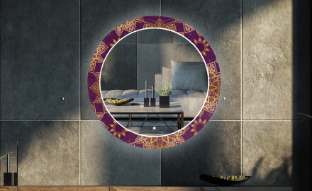 Кръгло Декоративно Огледало С LED Осветление За Хол - Gold Mandala