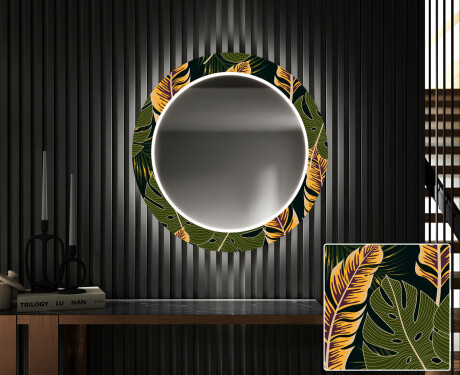 Кръгло Декоративно Огледало С LED Осветление За Коридор - Botanical Flowers