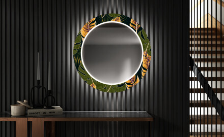 Кръгло Декоративно Огледало С LED Осветление За Коридор - Botanical Flowers