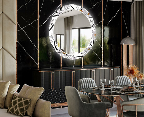 Кръгло Декоративно Огледало С LEd Осветление За Трапезария - Chamomile #2