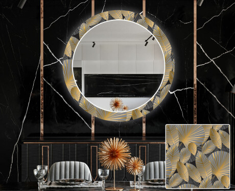Кръгло Декоративно Огледало С LEd Осветление За Трапезария - Golden Leaves #1