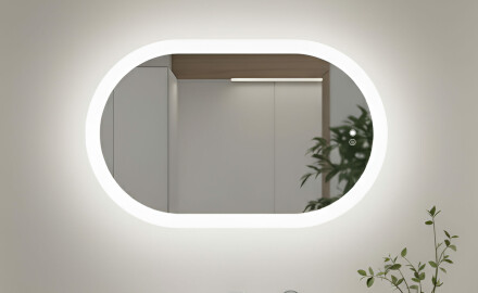 Осветено огледало за баня, 80×50 см, двуцветно, тъч‑ключ, отоплителна подложка