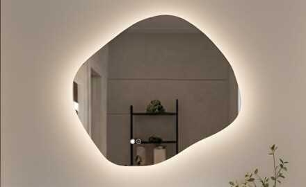 Огледало за баня с осветление, 74×64 см, двуцветно, тъч‑ключ, отоплителна подложка