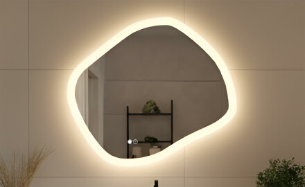 Огледало за баня с осветление, 74×64 см, двуцветно осветление, сензорен ключ, отоплителна подложка