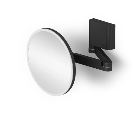 Козметично огледало с 5-кратно увеличение, кръгло, с LED осветление, плавно регулиране на цвета на светлината, накланящо се, с двойно подвижно рамо / матово черно