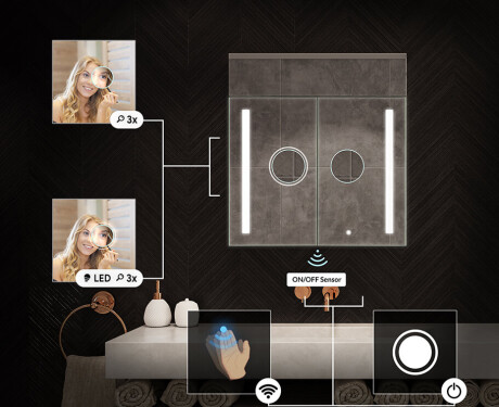 Шкаф за баня с LED огледало L02 Emily 66,5 x 72 cm в цвят Дъб Oslo #5