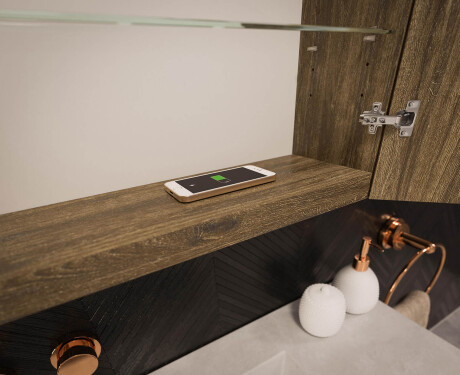 Висящ шкаф за баня с LED огледало L02 Emily 100 x 72 cm в цвят Древен дъб #12