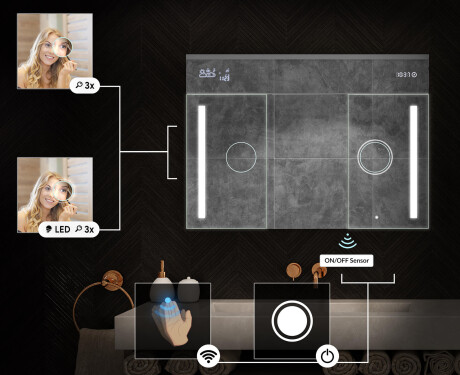 Висящ шкаф за баня с LED огледало L02 Emily 100 x 72 cm в цвят Древен дъб #5