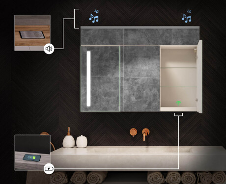 Висящ шкаф за баня с LED огледало L02 Emily 100 x 72 cm в цвят Дъб Oslo #6