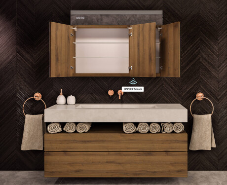 Висящ шкаф за баня с LED огледало L02 Emily 100 x 72 cm в цвят Дъб Oslo #8