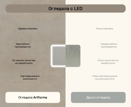 Заоблено огледало за баня с LED осветление, 80×60 см, двуцветно, тъч ключ, отоплителна подложка #7